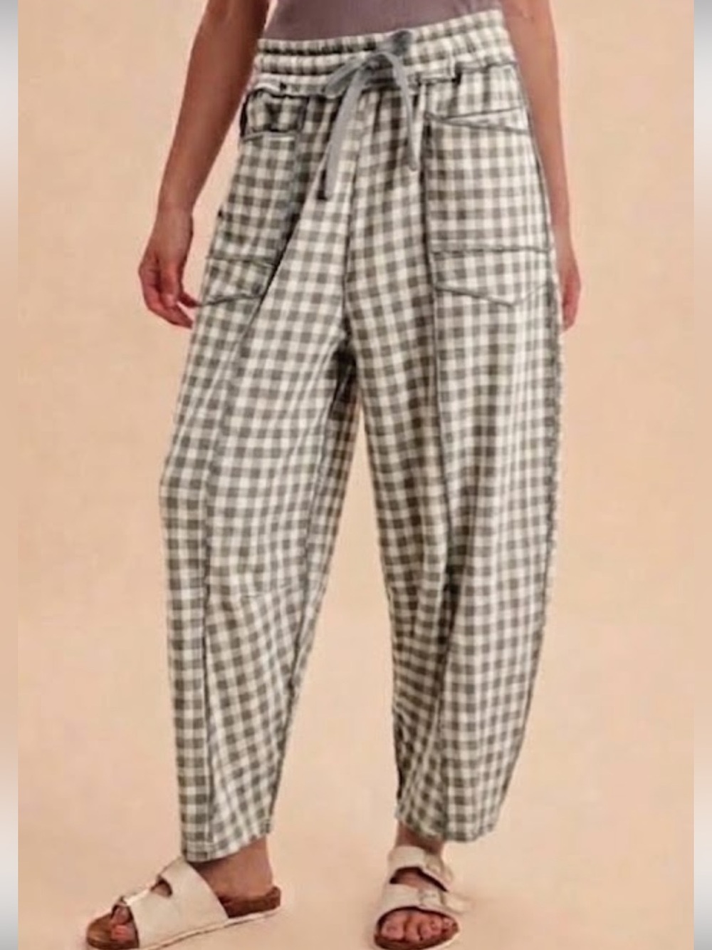 395 ❤️ SOFT BRUSHED CHECK BARREL FIT UTILITY KNIT
PANTS